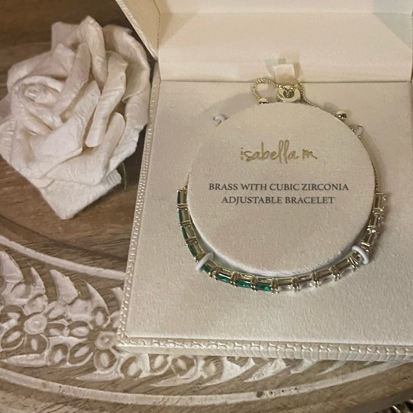 Gold tone brass cubic zirconia and emerald slider bracelet - Picture 6 of 6